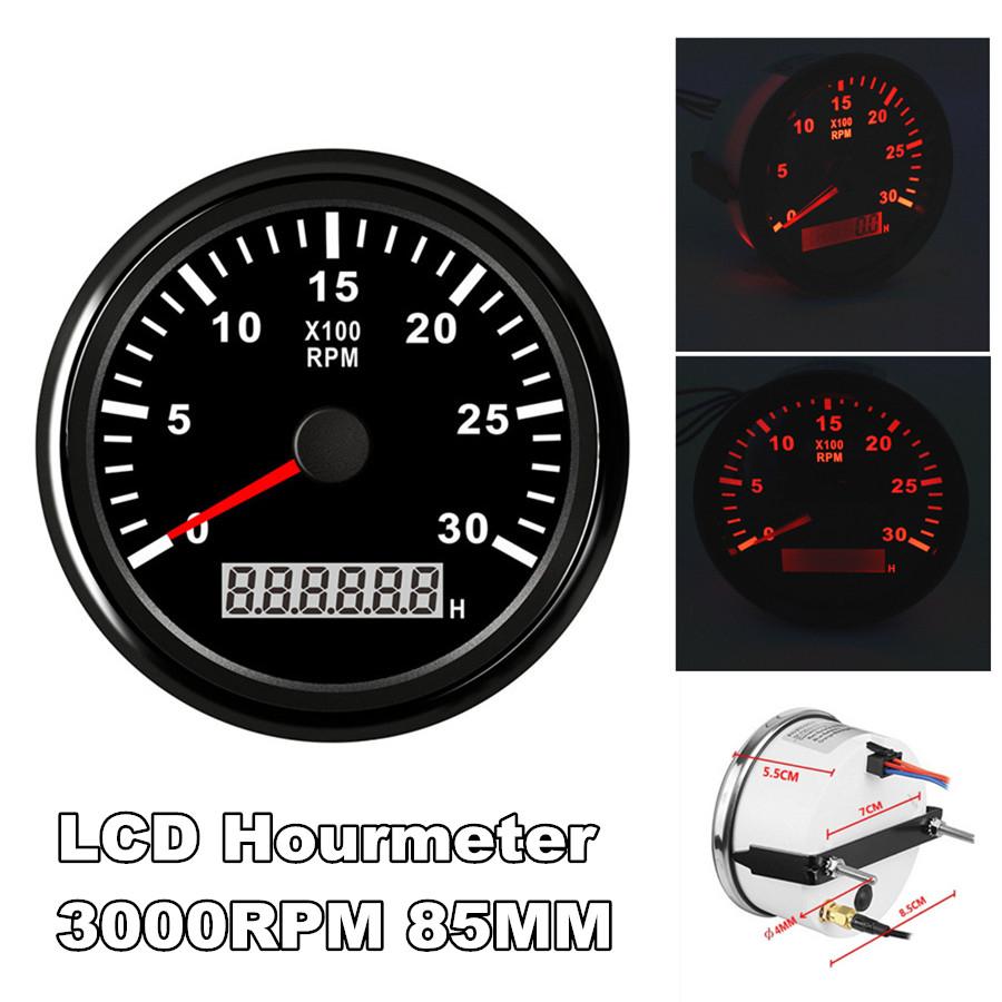 85mm LCD Digital Tachometer 3000RPM With Hourmeter Truck Car Boat Diesel Engine Tacho Meter RPM Gauge REV Counter
