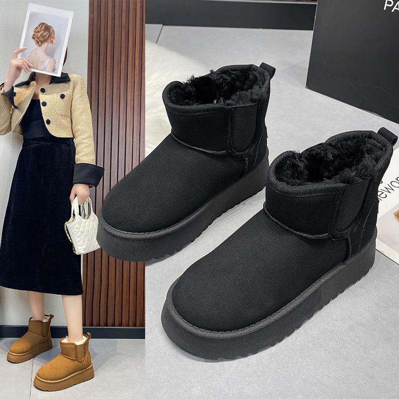 Женские зимние ботинки на толстой подошве, новые зимние с флисовой подкладкой, утепленные, большие размеры, хлопковые ботинки, короткие хлопковые ботинки