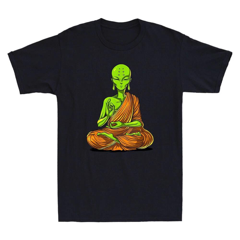 Alien Yoga Meditation Buddha UFO Zen Cosmic Inspired Design Funny Men's T-Shirt