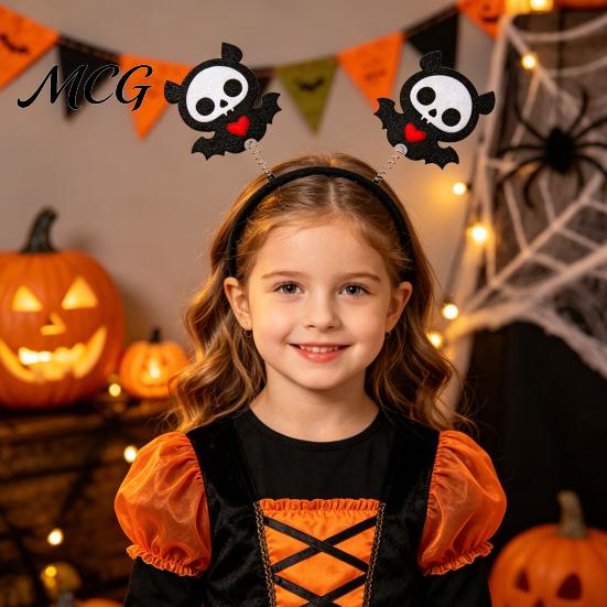 Festive Halloween Decoration Headband for Kids Adults, Glitter Pumpkin Bat Ghost Adjustable Hairband Skull Hair Accessories Cosplay Dress Up