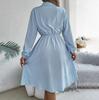 Женские осенние платья повседневные платья-рубашки миди с длинным рукавом и лацканами на пуговицах, с завязкой на талии