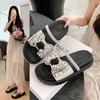 2025 Women's Summer Wear Cool Slippers with a Hundred Matching Thick-bottomed Rhinestone Bow Skirt Summer New French Flat-bottomed Drag