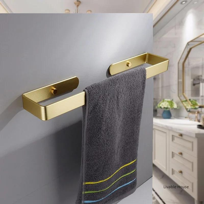Towel Holder Bathroom Rack Bar Golden Kitchen Roll Paper Hand Towel Hanger Self Towel Hanger Self Storage Shelf Punching