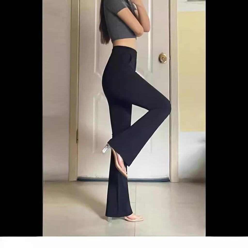 Женские брюки клеш с высокой талией - Большой размер, Эластичные, Весна/Лето, Черные