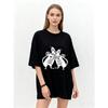 Oversized T Shirt Black Rat Couple Print Graphic Tee Casual Streetwear Fashion Top for Women