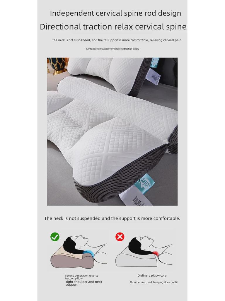 Second-Generation Anti-Traction Neck Support Pillow Core for Improved Sleep and Cervical Protection - Knitted Cotton, Adult Single Pillow.