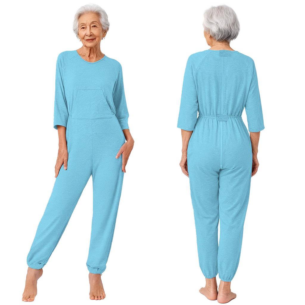Special Needs & Disability Romper for Women S-XXL: Adaptive Jumpsuit with Double-End Zip, Long Sleeve Pants for Easy Care