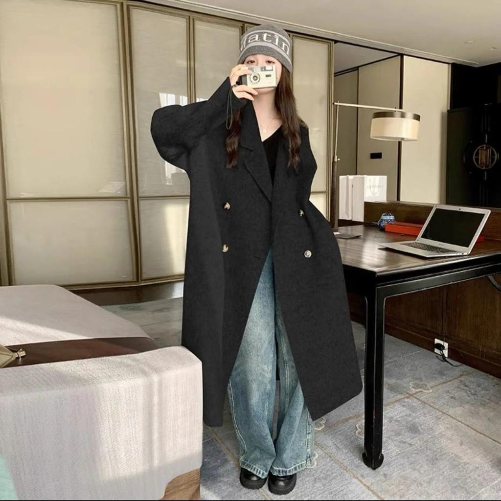 Белое шерстяное пальто с утолщенным шерстяным пальто средней длины для женщин