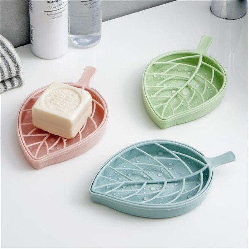 Creative Leaf Shape Plastic Double Layer Soap Box Dish Storage Plate Tray Holder Case Container