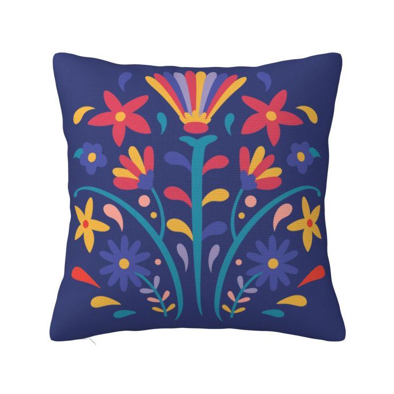 Mexican Otomi Floral Composition Art Modern Throw Pillow Cover Living Room Decoration Folk Flowers Pattern Chair Cushion