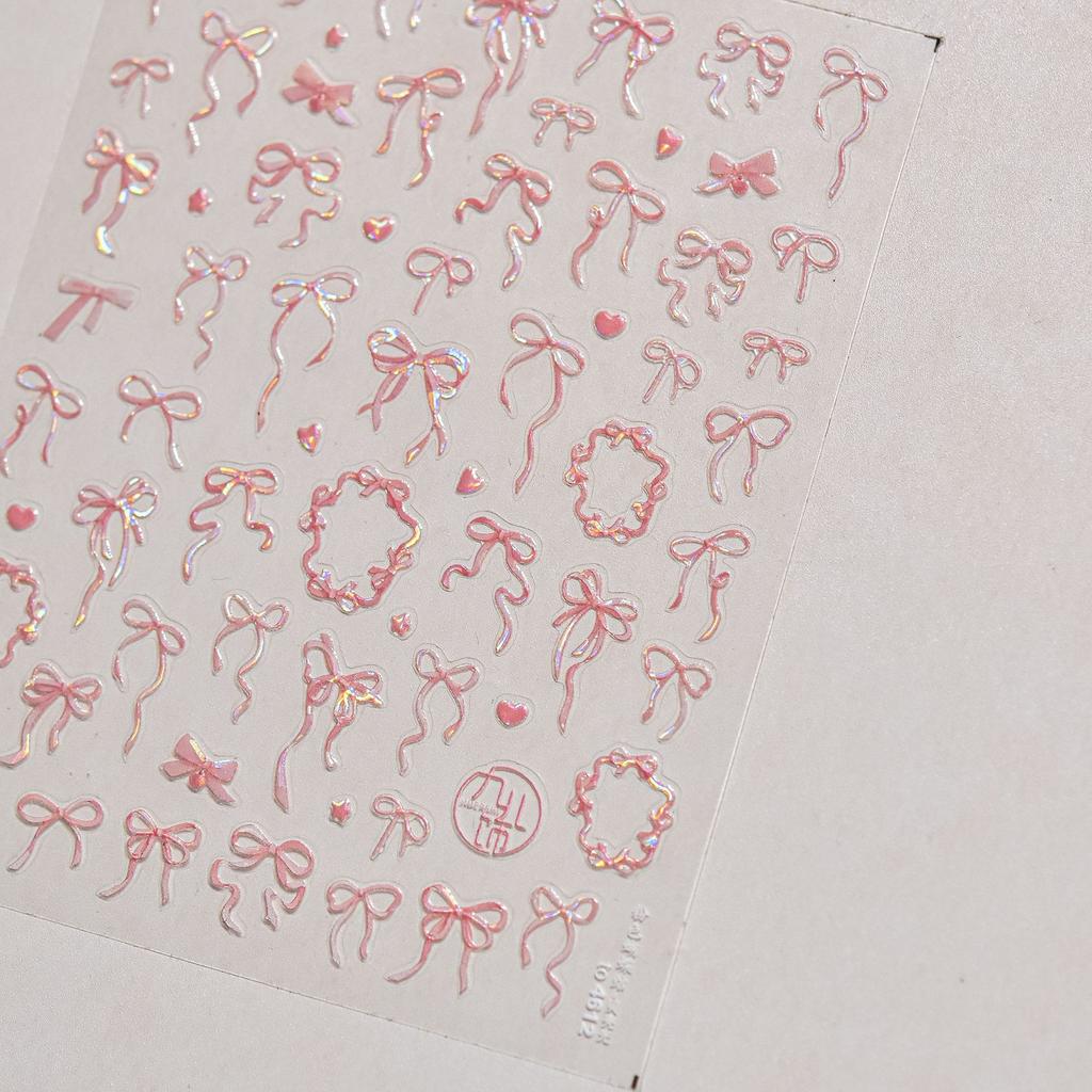 1pcs 5D Diamond White Lace Bow Nail Art Stickers Pearl Rhinestones Nail Decoration Adhesive Decals Slider DIY Accessory