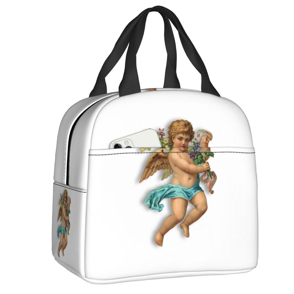 Custom Victorian Moon Cherub Insulated Lunch Bag for Women Leakproof Thermal Cooler Lunch Tote Kids School Children