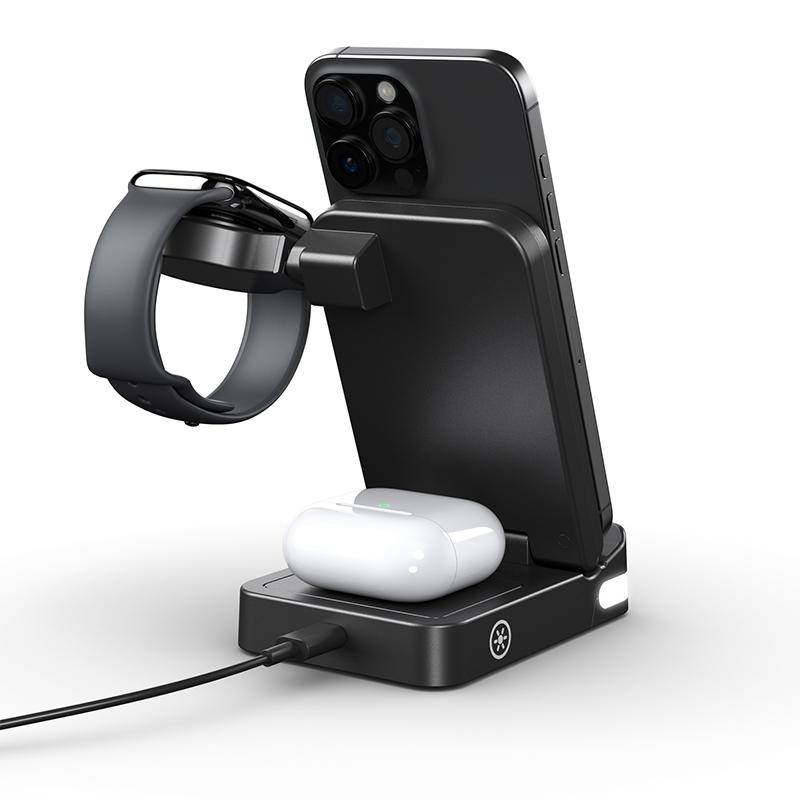3 в 1 беспроводная зарядная подставка для iPhone 16/15/14/13/12/11/X складная быстрая зарядная станция для i-Watch Ultra/10/9/8 AirPods