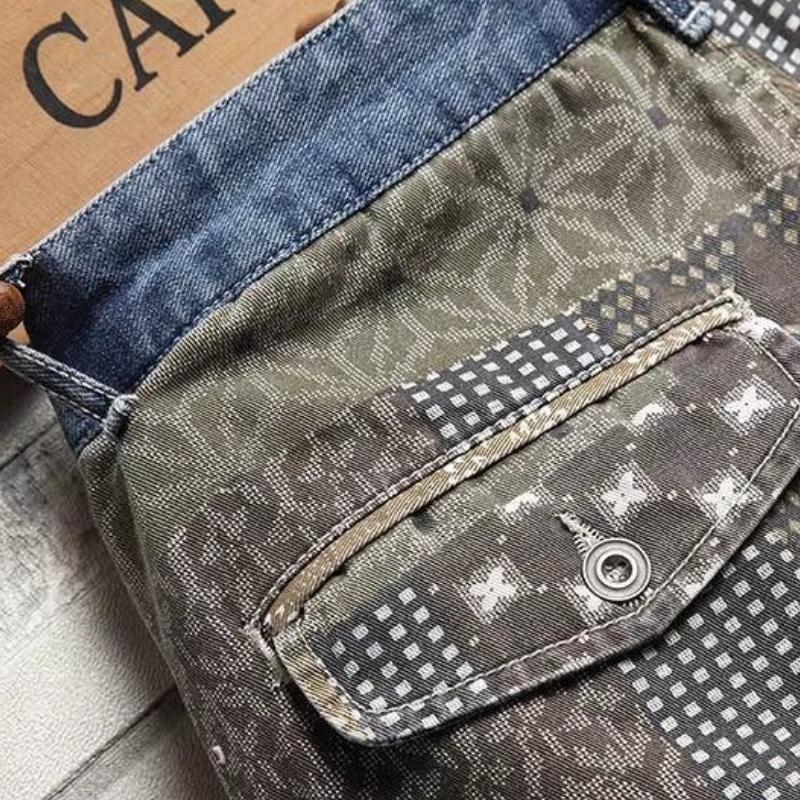 Men's Summer Printed Shorts Casual Breathable Shorts Denim Shorts Straight Slim Denim Shorts