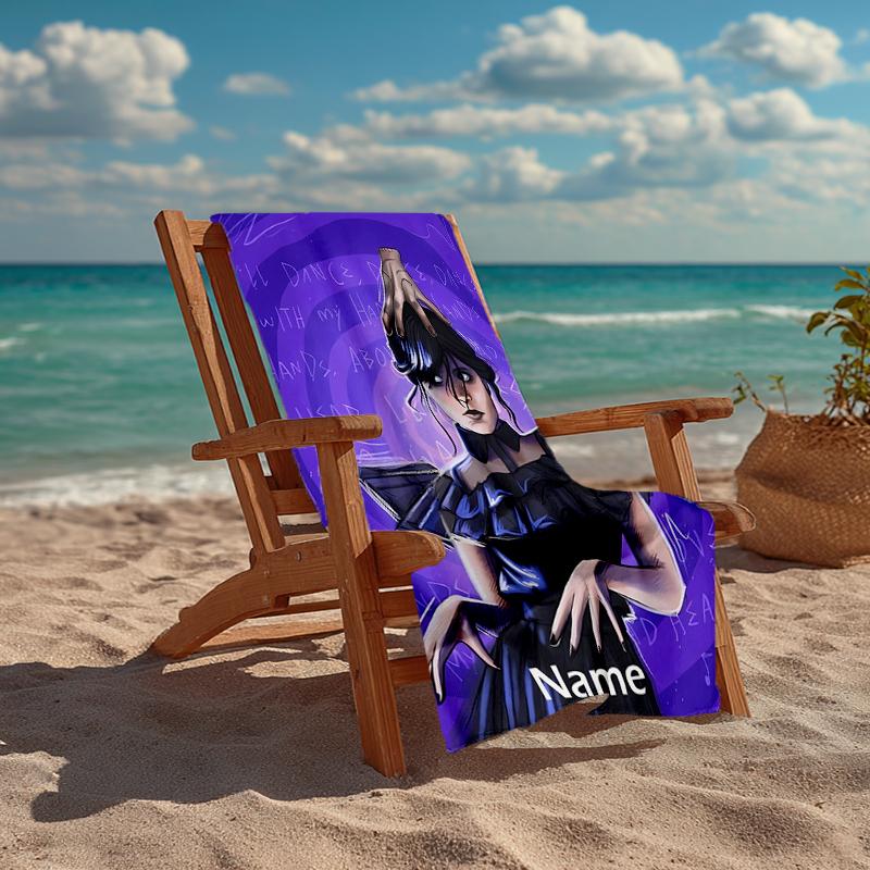 Custom Name Ultra-Soft Beach Towel with Wednesday Theme,Ideal for Pool - Camping, Diving - Perfect Travel Essential, Vibrant Beach Towel.
