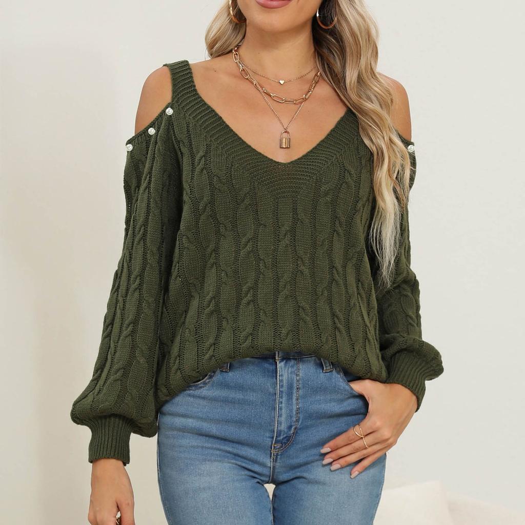 Women's Casual Fashion Comfortable Deep V Sexy Off-shoulder Loose Pullover Sweater Ladies Tops