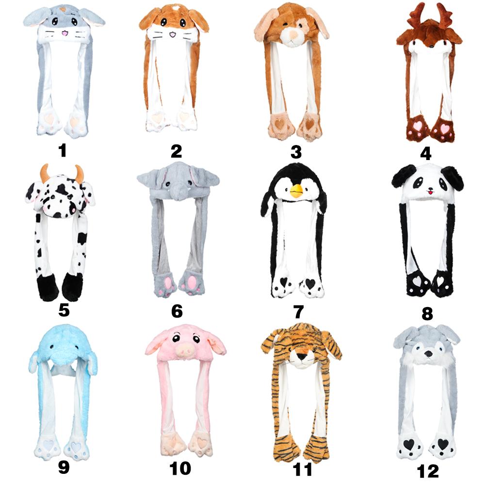 Winter Soft Warm Animals Ear Hat Rabbit Pinch Airbag Plush Funny Cap