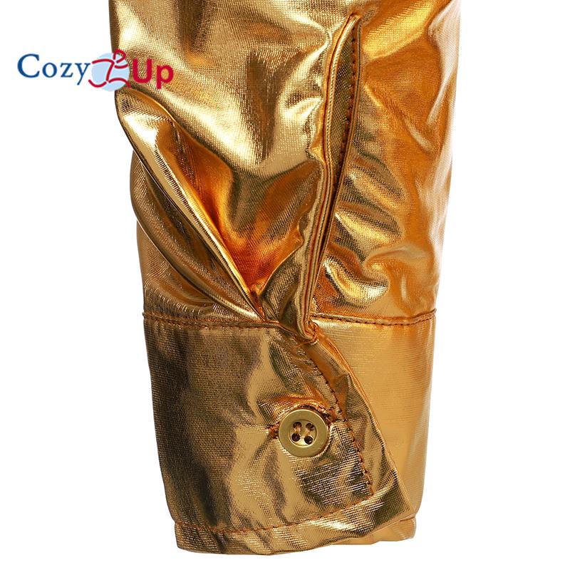 Cozy Up Мужские блестящие приталенные рубашки металлик в стиле диско с длинным рукавом на пуговицах для вечеринок в ночном клубе