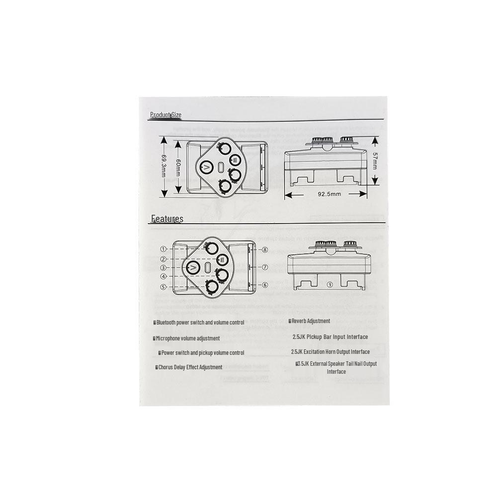 MANNIWC Акустическая гитара Bluetooth звукосниматель с функцией вибрации корпуса, контактной пластиной, реверберацией, хорусом и дилеем