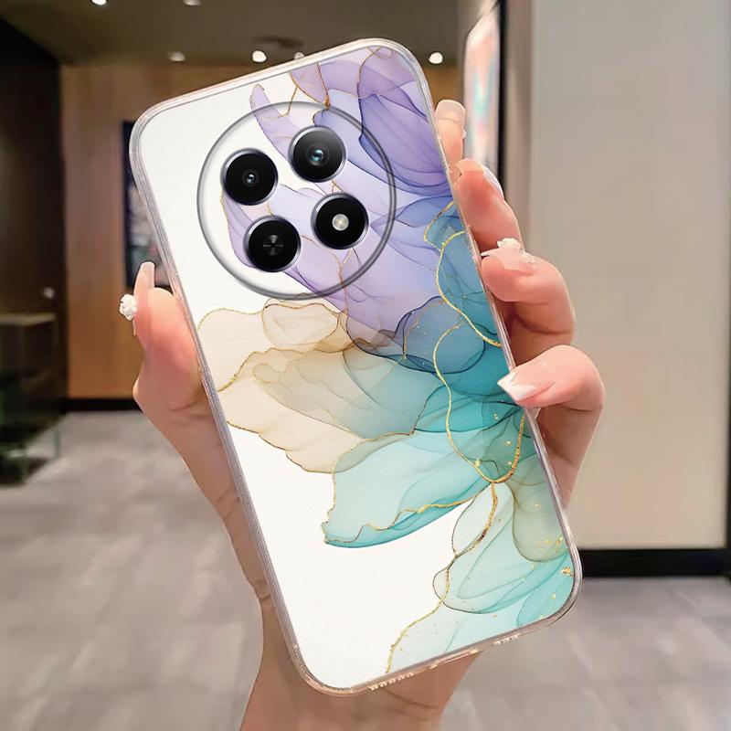 Для Realme 12 4G 12+ 13+ Plus 13 Pro+ Plus 5G Чехол Модные Цветы Расписной Прозрачный Силиконовый Чехол для Телефона Fundas Забавный Кот Пара