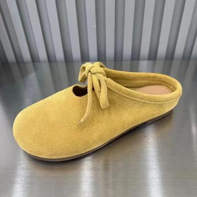 2024 Новые модные однотонные универсальные удобные женские тапочки с круглым носком на шнуровке для повседневной верхней одежды Zapatos De Mujer