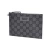 Gucci Сумка-кошелек на молнии с монограммой GG, серый канвас, кожаная отделка, с ремешком на запястье. Для повседневного использования и путешествий.