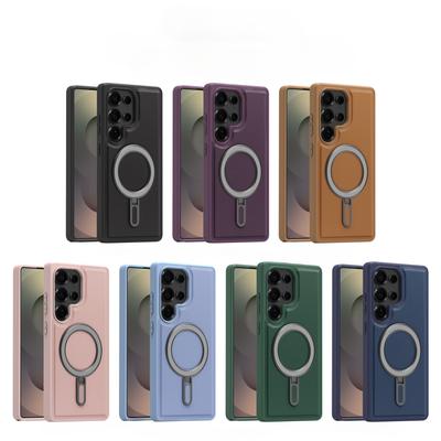 Подходит для Samsung S25ultra Мощный магнитный чехол для мобильного телефона S24 Металлический кронштейн S23plus Кожаный чехол против падений
