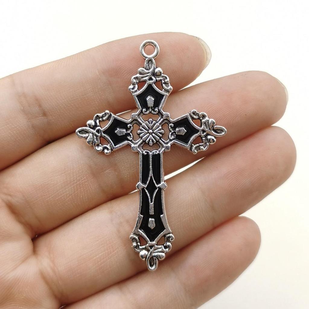 Men's Retro Antique Silver Vine Pattern Cross Necklace Pendant