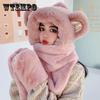 3 In 1 Women Winter Thicker Warm Fleece Hood Scarf Snood Pocket Hats Gloves One Size