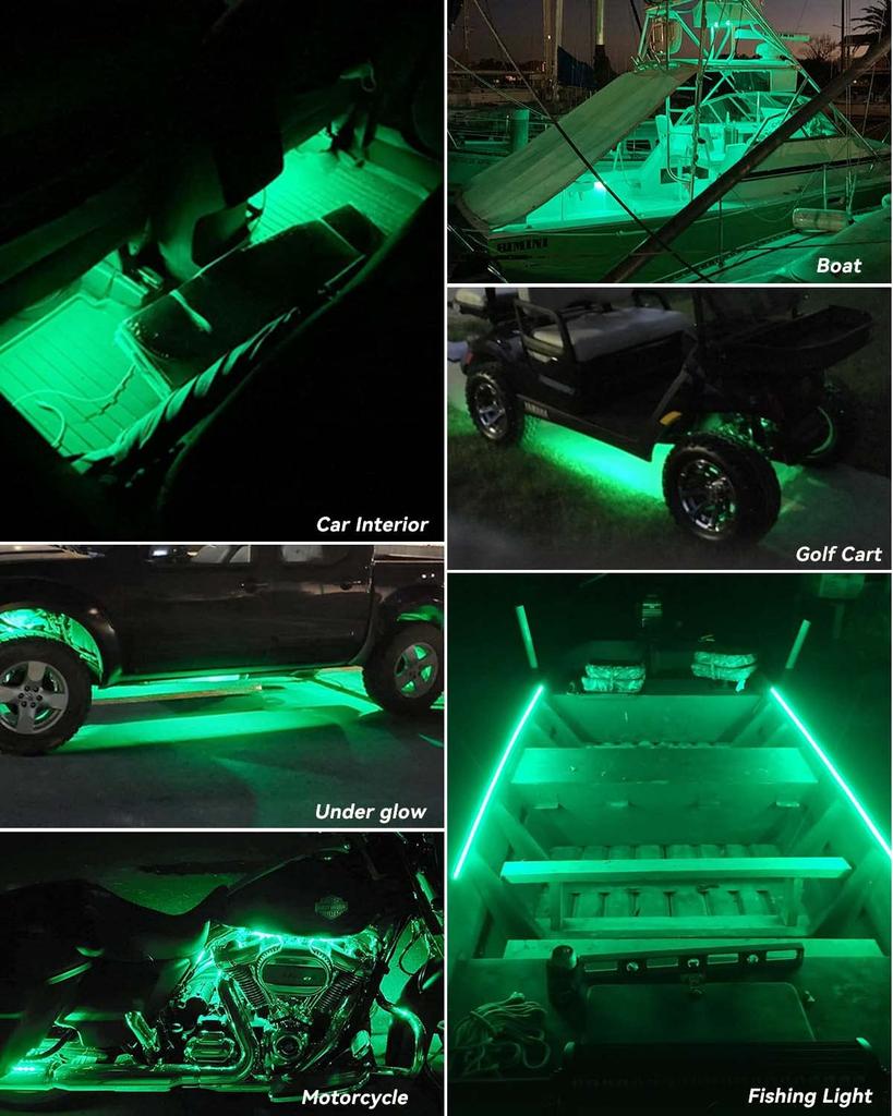 60cm LED Strip Lights for Car Foot Golf High 4 Strips Interiors, Lights, Motorcycles, Taillights, Carts, Boats, Green, Brightness, Waterproof,