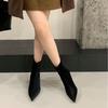 SUOJIALUN  New Brand Women Ankle Boots Fashion Pointed Toe Ladies Elegant Short Boots Shoes Med Thin Heel Ladies Chelsea Boo