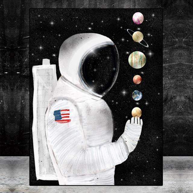 Solid Wood Frame Space Dreaming Astronaut Stars Oil Painting Canvas Painting Posters and Prints Wall Art Pictures for Living Room Home Decor