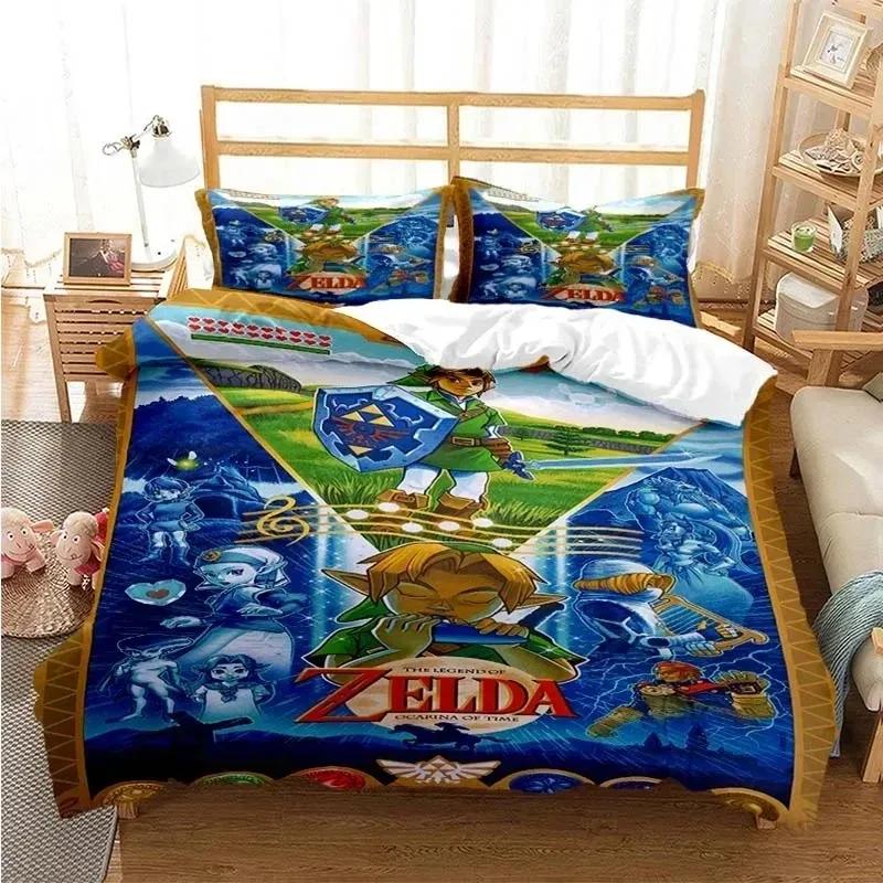Мультяшный комплект постельного белья из серии Zelda Пододеяльник Набор для кровати Покрывало Наволочка Одеяло кинг Квин Для мальчиков Взрослый Комплект постельного белья