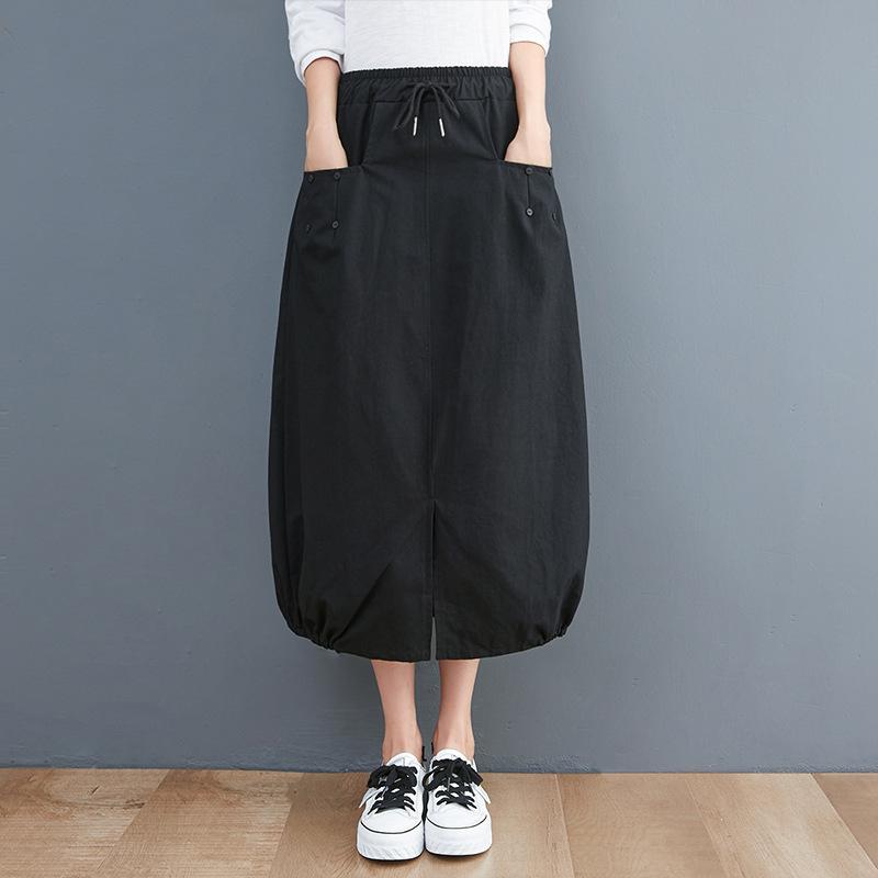 Новая юбка-фонарик большого размера с высокой талией, эластичная, повседневная, средней и длинной длины, универсальная, с разрезом