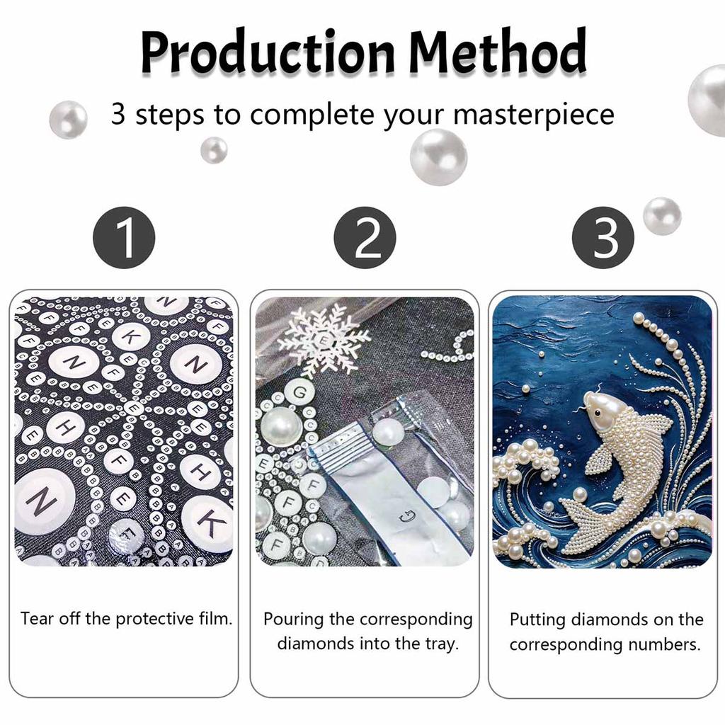 5D DIY Pearl Art Kit Koi Fish Theme Decor. Living Room Wall Decoration