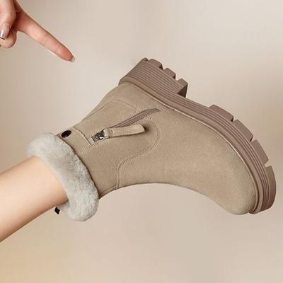 Модные хлопковые пушистые женские сноубутсы элегантные на среднем каблуке на молнии зимние 2025 новинка ботинки рабочие шик распродажа осенние горячие женские туфли