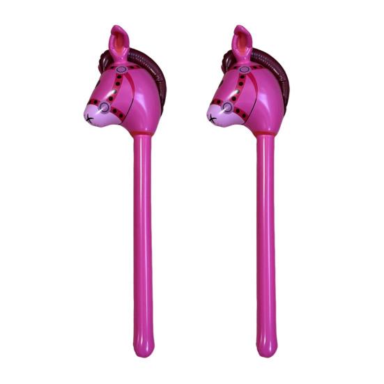 2 шт. Надувная лошадь на палочке 39" ПВХ Детская надувная игрушка-лошадь Легко надувать сдувать Украшение для вечеринки для лошади ковбоя карнавала Рождества дня рождения