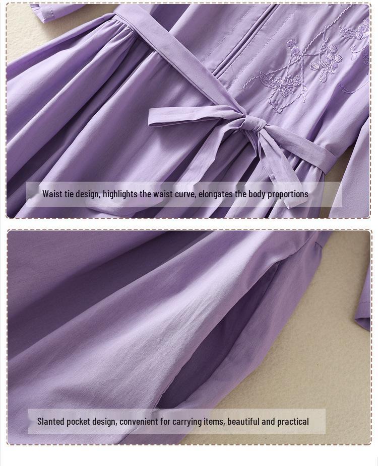 2026 Художественное женское хлопково-льняное вышитое платье для похудения с завязками на талии и широким подолом для летних путешествий