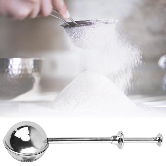 Просеиватель для муки из нержавеющей стали, одноручное управление, быстрое просеивание муки, сито для пекарей, сферическая палочка для пыли, санитарный кухонный инструмент