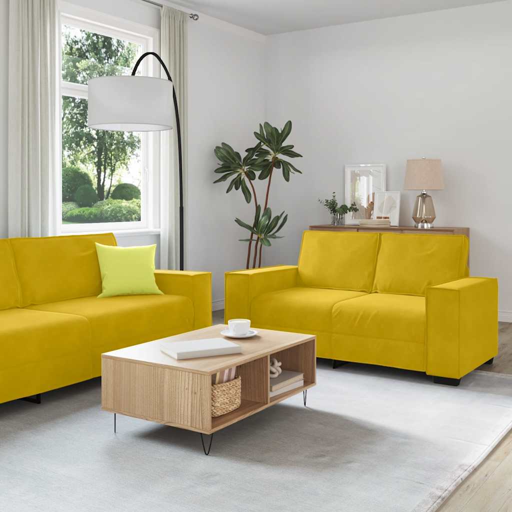 3 Piece Sofa Set with Cushions Yellow Velvet