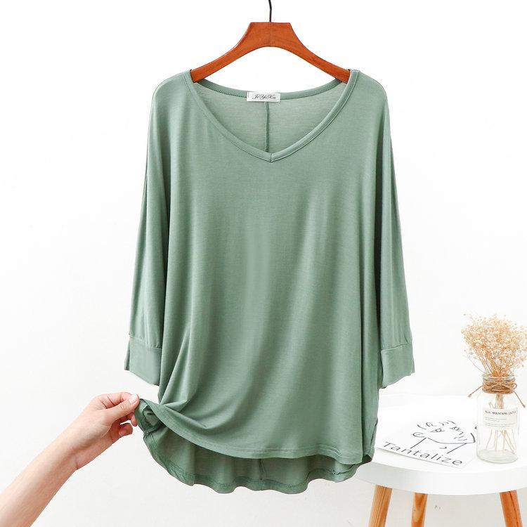 Women's Modal Loose Half-Sleeve Summer Bottoming Shirt: Lightweight, Pajama-Style, Large Size, Short Front, Long Back.