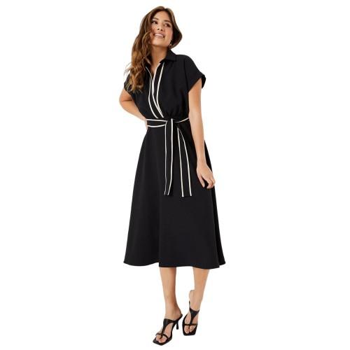 Принципы Женское/женское платье миди с контрастными деталями и завязкой на талии