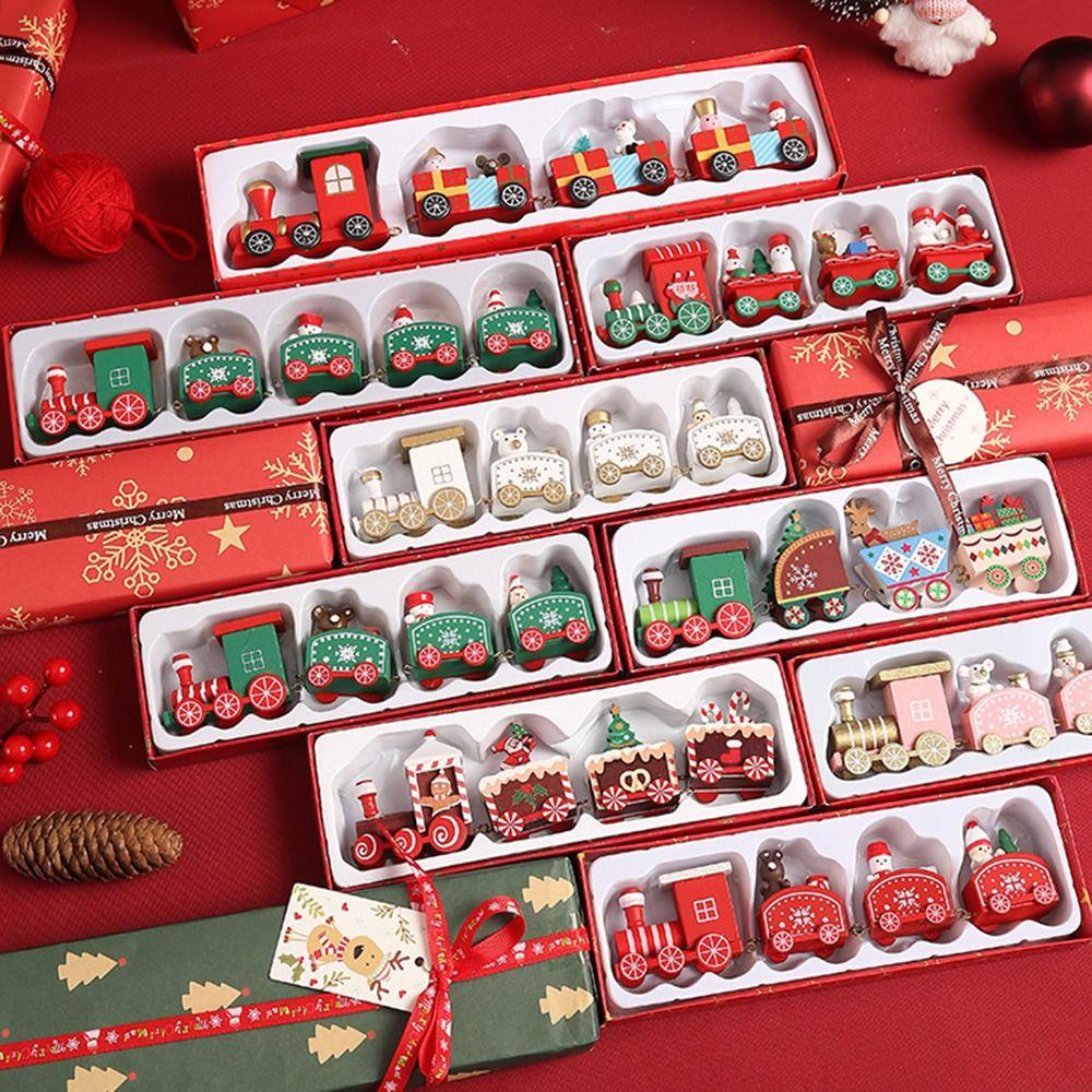 Cake Party Props Christmas Decoration Home Decor Christmas Ornament Window Ornaments Wooden Train