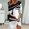 Women Casual Dress Autumn Red Lips Print Dresses For Women O-neck Short Sleeve Dress Plus Size