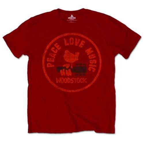 Woodstock Men's Love Peace Music T-Shirt, Red, XX-Large