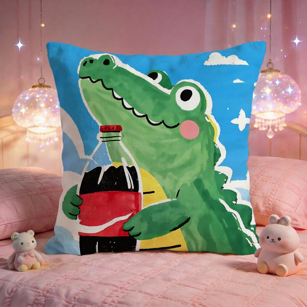 Happy Crocodile Pop Art Cushion Cover Premium Comfort Reversible Pillow Cove Two in One Design for Any Room Car Interior