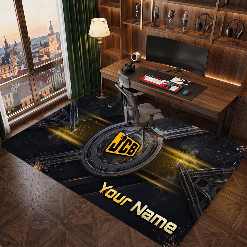 JCB Personalized Crystal Velvet Carpet, Customized Name Text Soft Anti‑Slip Rug for Living Room Bedroom