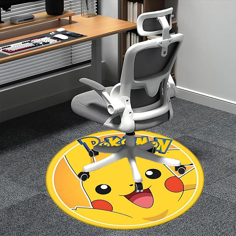 Пикачу, Коврик для стула Pokémon, Круглый ковер, Офисный ковер, Машинная стирка, Нескользящий, Подходит для гостиных, спален