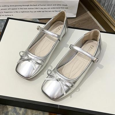 2024 Новые женские туфли с квадратным носком, бантом, однотонные, с мелкой пряжкой, удобные женские туфли на плоской подошве Zapatos Mujer
