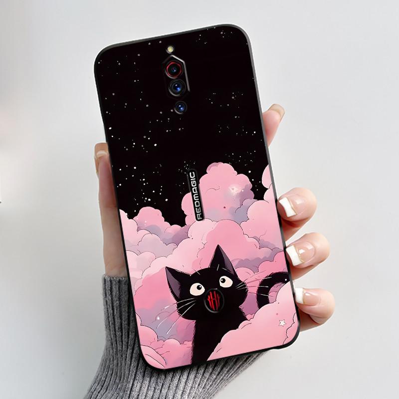 Case For ZTE Nubia Red Magic 5G 5S Cute Heart Rabbit Black Matte Soft Silicone Protective Back Cover RedMagic 5G 5S Phone Case